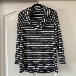 A.na Extra Soft Gray White Striped Cowl Neck Long Sleeve Tunic